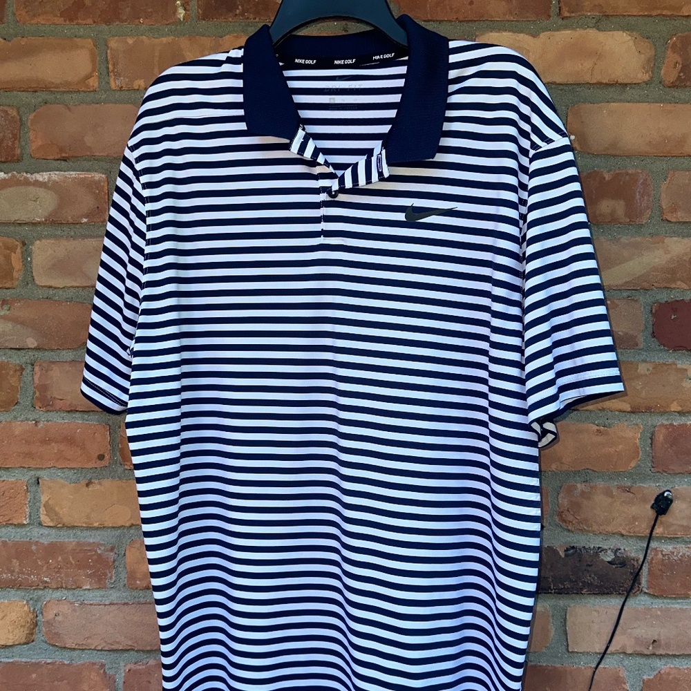 Men's Nike Golf Dri-fit Navy & White Striped Shirt ~ XL
